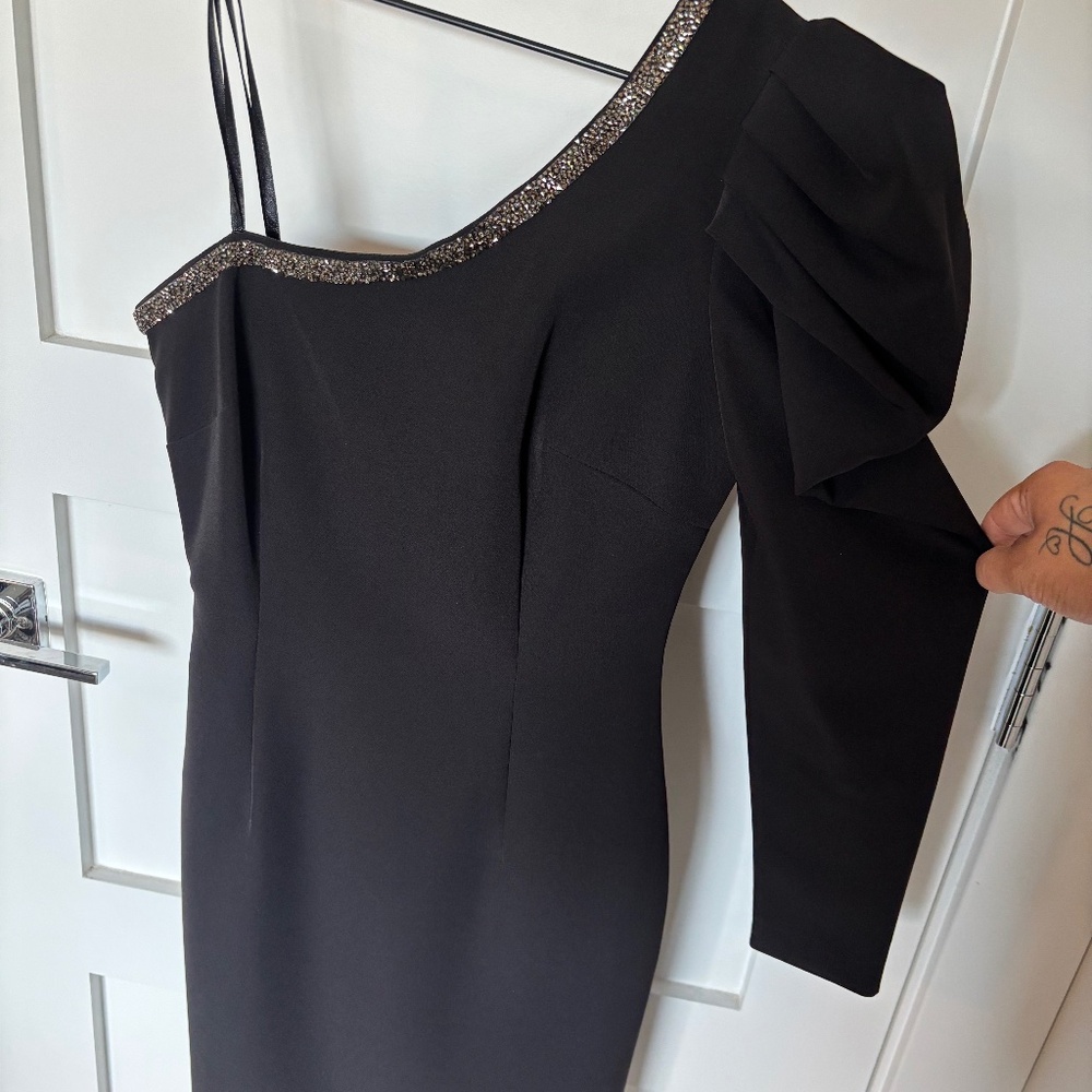 Aidan Mattox One-Shoulder Black Embellished Cocktail Dress – Size S
